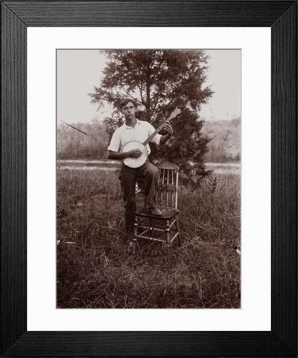 Framed Print : Untitled (man with banjo, neg, #1), c1931, printed c1975. Creator: Wendell Hotter Framed Print : Untitled (man with banjo, neg, #1), c1931, printed c1975. Creator: Wendell Hotter