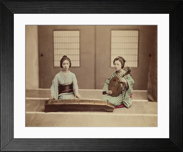 Framed Print : Two Women with Musical Instruments, c1885. Creator: Unknown Framed Print : Two Women with Musical Instruments, c1885. Creator: Unknown