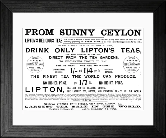 Framed Print : Advertisement for Lipton's Teas, 1895. Creator: Unknown. Advertisement for Lipton's Teas, 1895. Creator: Unknown Framed Print : Advertisement for Lipton's Teas, 1895. Creator: Unknown. Advertisement for Lipton's Teas, 1895. Creator: Unknown