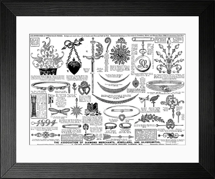Framed Print : Advertisement for the Association of Diamond Merchants, Jewellers, and Silversmiths, 1895. Creator: Unknown Framed Print : Advertisement for the Association of Diamond Merchants, Jewellers, and Silversmiths, 1895. Creator: Unknown