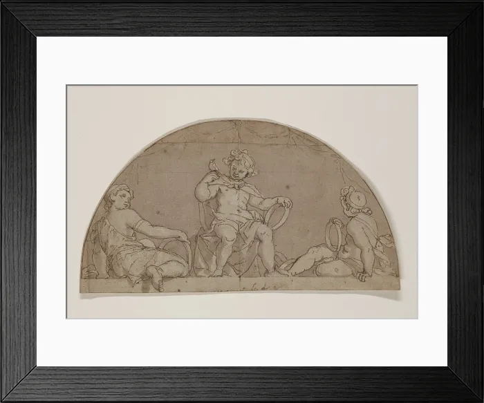 Framed Print : Study for a Lunette with Three Youths Holding Rings, between late 16th and early 17th century. Creator: Unknown Framed Print : Study for a Lunette with Three Youths Holding Rings, between late 16th and early 17th century. Creator: Unknown