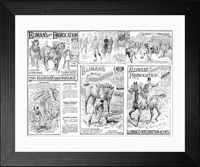 Framed Print : Advertisement for Elliman's Royal and Universal Embrocations, 1895. Creator: Unknown. Advertisement for Elliman's Royal and Universal Embrocations, 1895. Creator: Unknown Framed Print : Advertisement for Elliman's Royal and Universal Embrocations, 1895. Creator: Unknown. Advertisement for Elliman's Royal and Universal Embrocations, 1895. Creator: Unknown