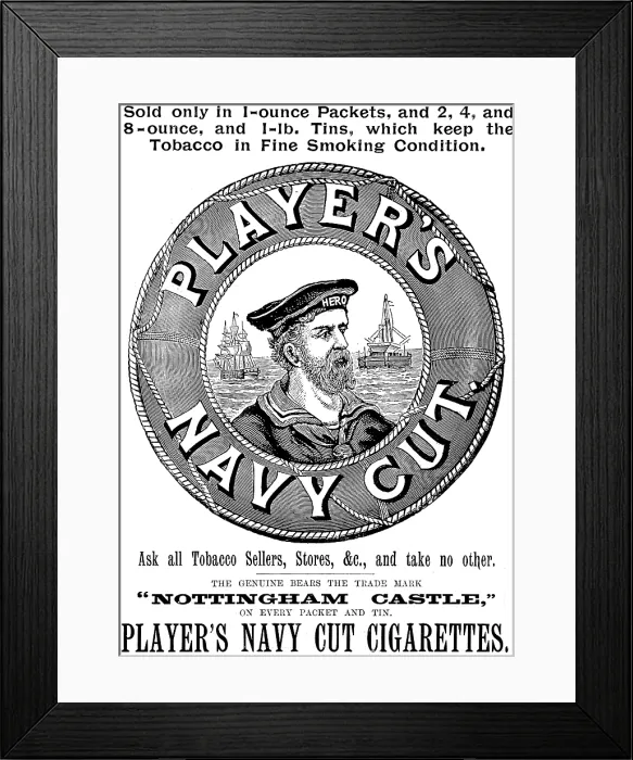 Framed Print : Advertisement for Player's Nayy Cut Cigarettes, 1895. Creator: Unknown. Advertisement for Player's Nayy Cut Cigarettes, 1895. Creator: Unknown Framed Print : Advertisement for Player's Nayy Cut Cigarettes, 1895. Creator: Unknown. Advertisement for Player's Nayy Cut Cigarettes, 1895. Creator: Unknown