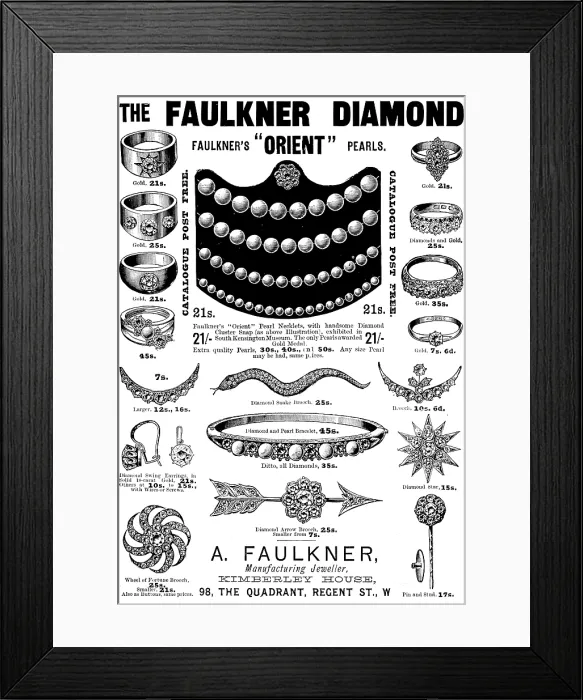 Framed Print : Advertisement for A. Faulkner, Manufacturing Jeweller, 1895. Creator: Unknown Framed Print : Advertisement for A. Faulkner, Manufacturing Jeweller, 1895. Creator: Unknown