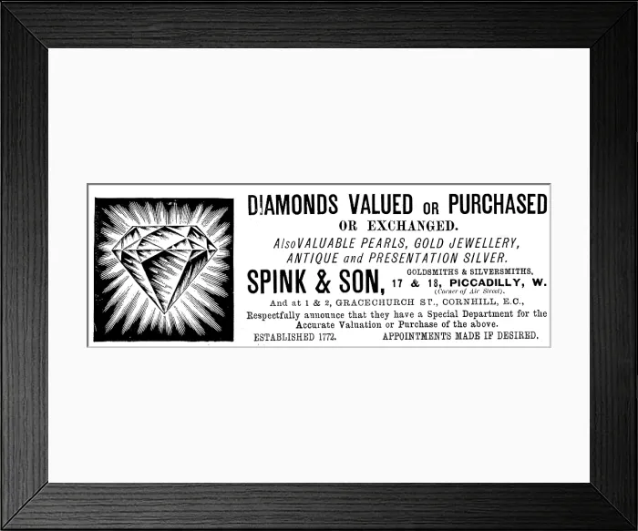 Framed Print : Advertisement for Spink & Son, jewellers, 1895. Creator: Unknown Framed Print : Advertisement for Spink & Son, jewellers, 1895. Creator: Unknown