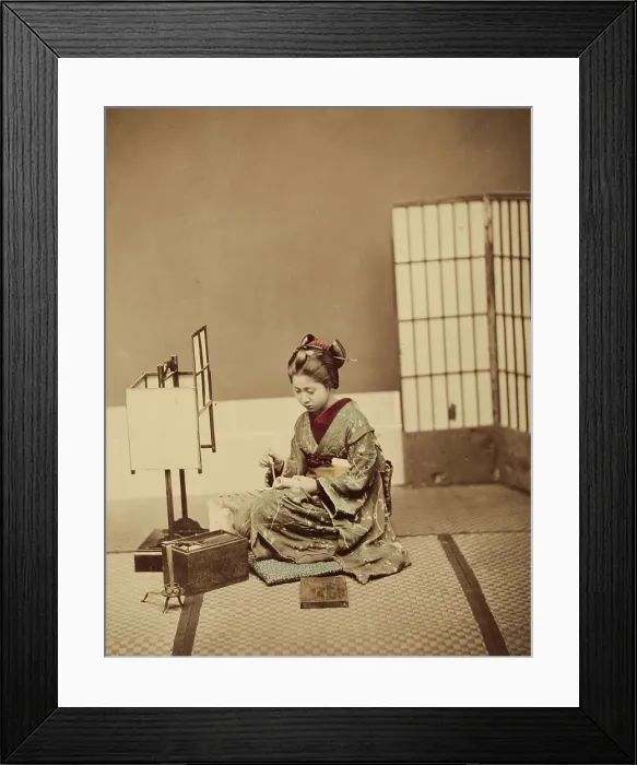 Framed Print : Interior - Young Woman Writing, c1885. Creator: Unknown Framed Print : Interior - Young Woman Writing, c1885. Creator: Unknown
