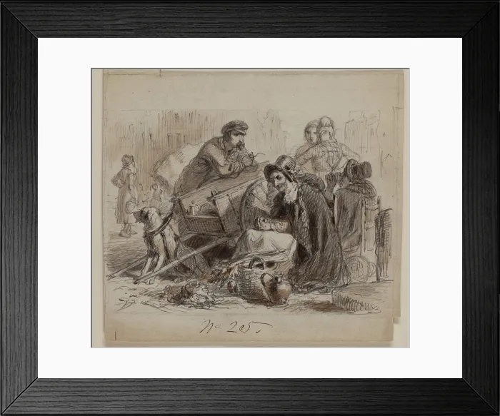 Framed Print : Dog Cart and Six Figures, late 19th century. Creator: Felix Octavius Carr Darley Framed Print : Dog Cart and Six Figures, late 19th century. Creator: Felix Octavius Carr Darley