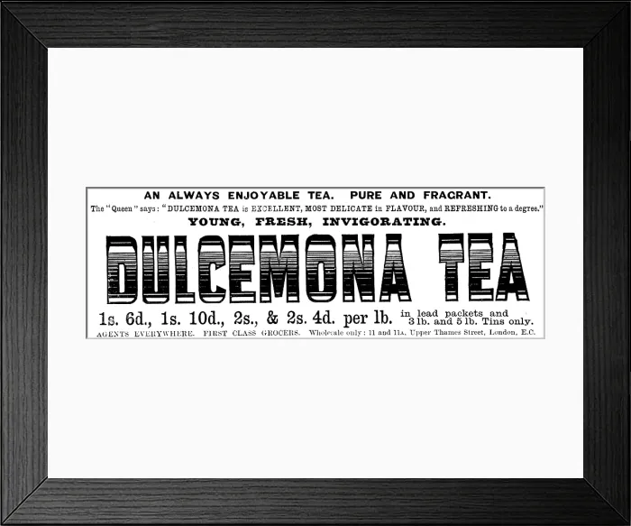 Framed Print : Advertisement for Dulcemona Tea, 1895. Creator: Unknown Framed Print : Advertisement for Dulcemona Tea, 1895. Creator: Unknown