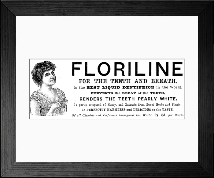 Framed Print : Advertisement for Floriline Liquid Dentifrice, 1895. Creator: Unknown Framed Print : Advertisement for Floriline Liquid Dentifrice, 1895. Creator: Unknown