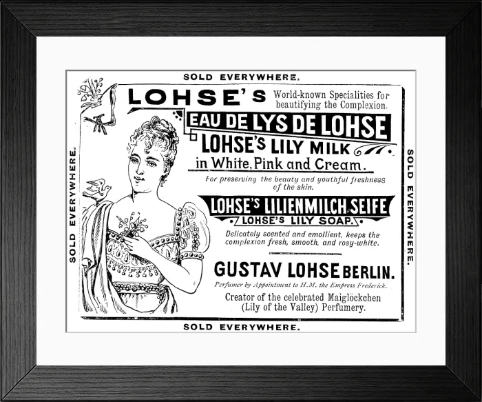 Framed Print : Advertisement for Lohse's cosmetic products, 1895. Creator: Unknown. Advertisement for Lohse's cosmetic products, 1895. Creator: Unknown Framed Print : Advertisement for Lohse's cosmetic products, 1895. Creator: Unknown. Advertisement for Lohse's cosmetic products, 1895. Creator: Unknown