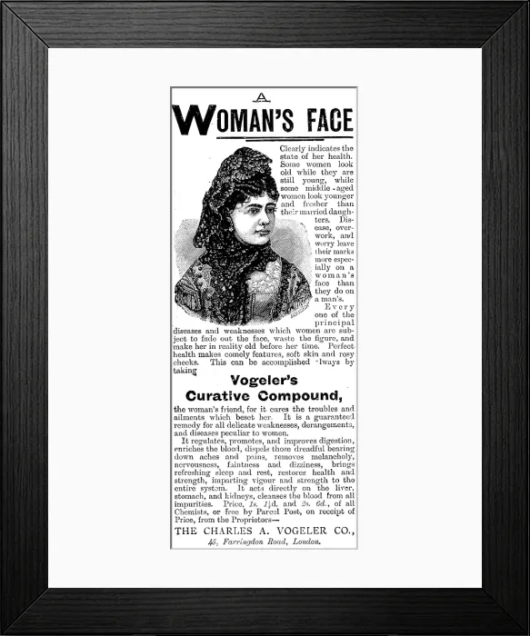 Framed Print : Advertisement for Vogeler's Curative Compound, 1895. Creator: Unknown. Advertisement for Vogeler's Curative Compound, 1895. Creator: Unknown