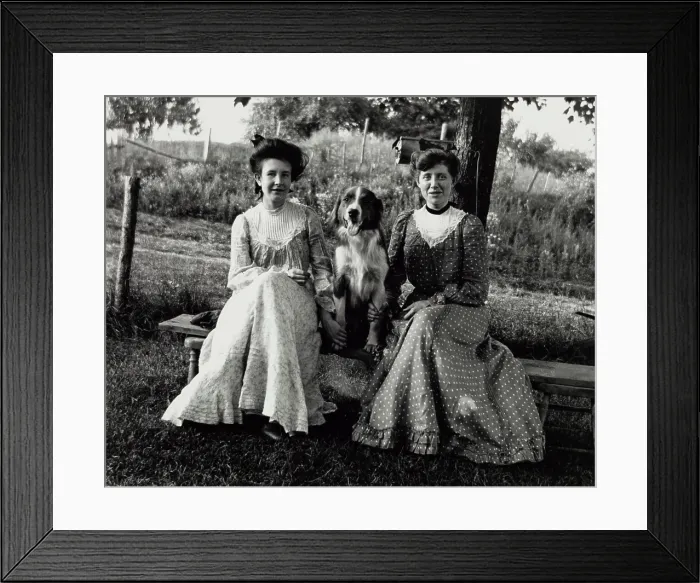 Framed Print : Untitled (Two Women with Dog), c1900, printed 1980. Creator: Unknown Framed Print : Untitled (Two Women with Dog), c1900, printed 1980. Creator: Unknown