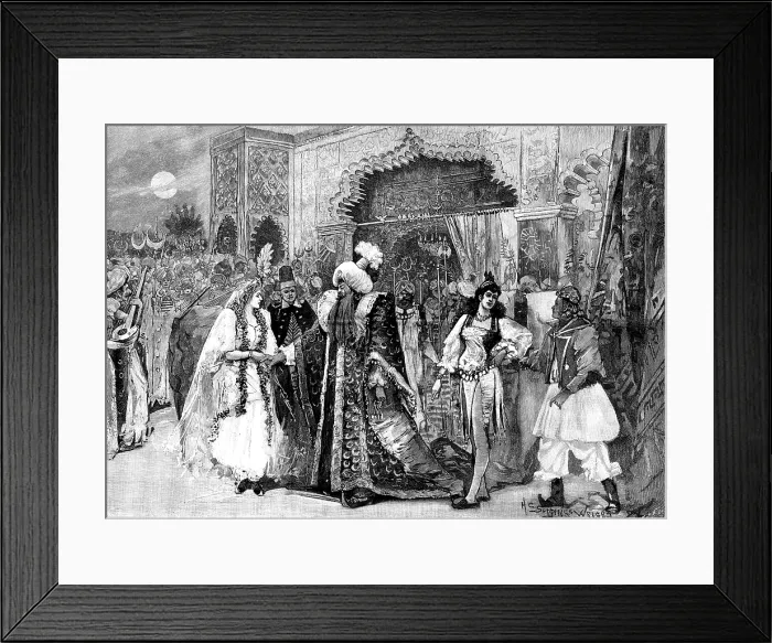Framed Print : 'Blue Beard, ' at the Crystal Palace: the wedding of Blue Beard and Fatima, 1895. Creator: Unknown Framed Print : 'Blue Beard, ' at the Crystal Palace: the wedding of Blue Beard and Fatima, 1895. Creator: Unknown
