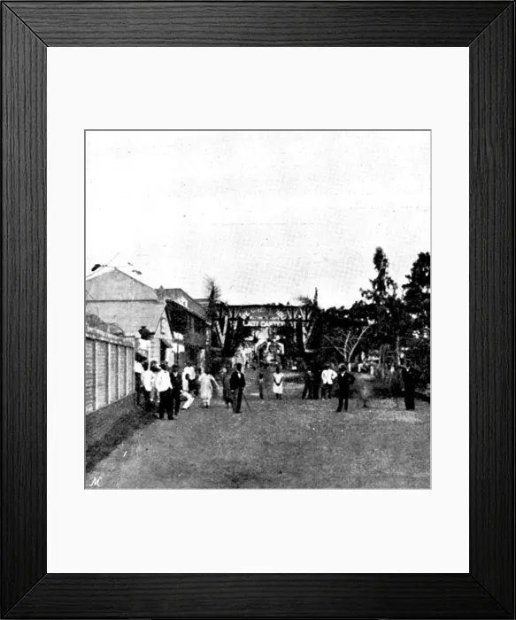 Framed Print : Arrival, and Subsequent Death, of Lady Carter at Lagos: triumphal arch...customs landing-stage, 1895 Creator: George Meisenbach Framed Print : Arrival, and Subsequent Death, of Lady Carter at Lagos: triumphal arch...customs landing-stage, 1895 Creator: George Meisenbach