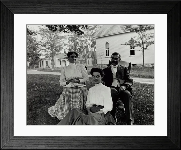 Framed Print : Untitled (Portrait, Two Women and Man), c1900, printed 1980. Creator: Unknown Framed Print : Untitled (Portrait, Two Women and Man), c1900, printed 1980. Creator: Unknown
