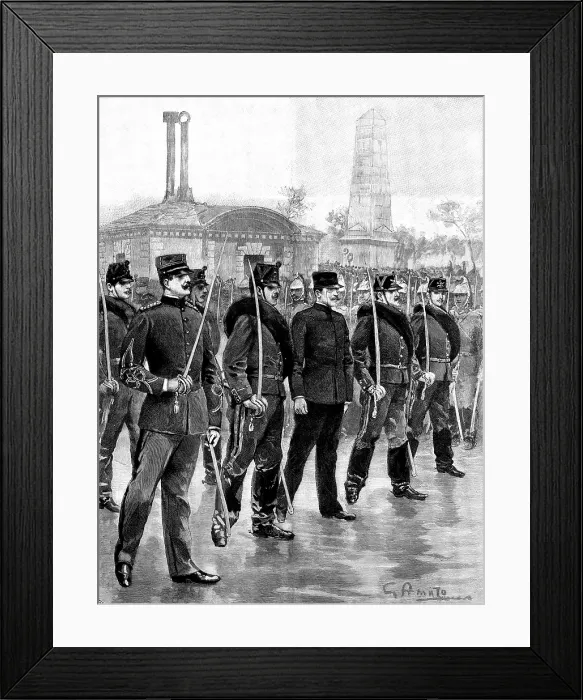 Framed Print : The Degradation of Captain Dreyfus in Paris: on his way to the prison van, 1895. Creator: P Naumann Framed Print : The Degradation of Captain Dreyfus in Paris: on his way to the prison van, 1895. Creator: P Naumann