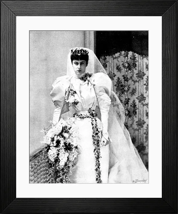 Framed Print : Lady Edith Ward (Lady Wolverton) in her bridal dress, 1895. Creator: Russell & Sons Framed Print : Lady Edith Ward (Lady Wolverton) in her bridal dress, 1895. Creator: Russell & Sons