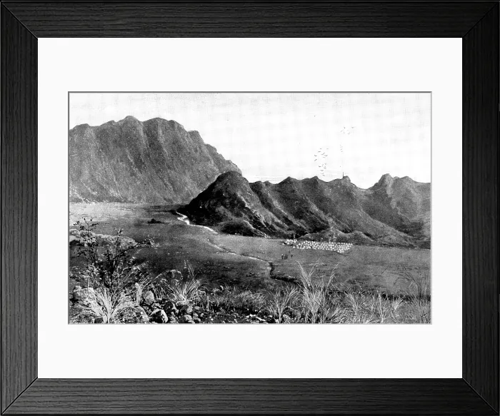 Framed Print : The War in Waziristan: Camp Wano attacked by Mahsud Waziris, November 3, 1894, (1895). Creator: George Meisenbach