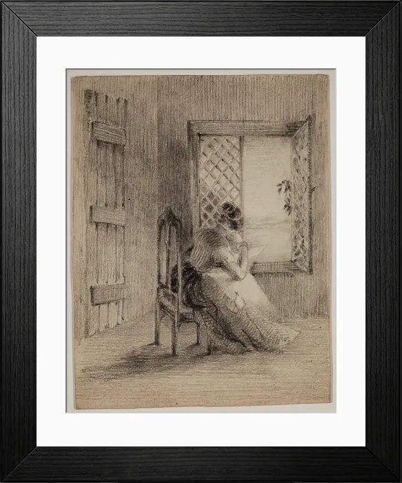 Framed Print : Woman Seated by a Window, 19th century. Creator: Felix Octavius Carr Darley Framed Print : Woman Seated by a Window, 19th century. Creator: Felix Octavius Carr Darley