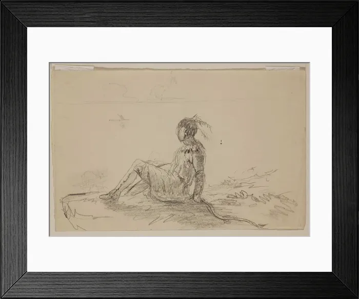 Framed Print : Indian Seated Overlooking a Lake, c1820-1848. Creator: Thomas Cole Framed Print : Indian Seated Overlooking a Lake, c1820-1848. Creator: Thomas Cole