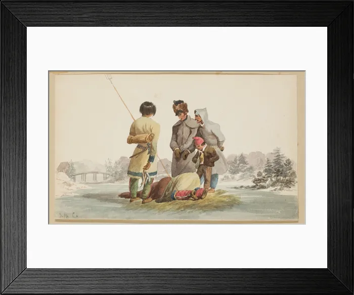 Framed Print : Indians Spearing Trout through the Ice, between 1800 and 1825. Creator: Unknown Framed Print : Indians Spearing Trout through the Ice, between 1800 and 1825. Creator: Unknown