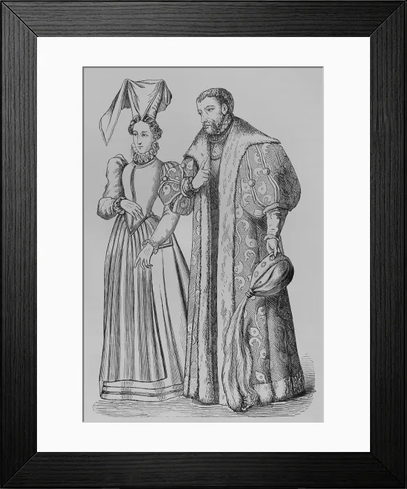 Framed Print : Costume of a rich bourgeoise, and of a noble...of the time of Francis I, 1878. Creator: Unknown Framed Print : Costume of a rich bourgeoise, and of a noble...of the time of Francis I, 1878. Creator: Unknown