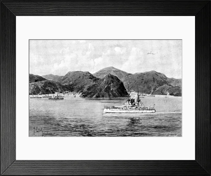 Framed Print : The War in Eastern Asia: the 'Centurion' passing Ta-Lien-Whan Bay... 1895. Creator: George Meisenbach Framed Print : The War in Eastern Asia: the 'Centurion' passing Ta-Lien-Whan Bay... 1895. Creator: George Meisenbach