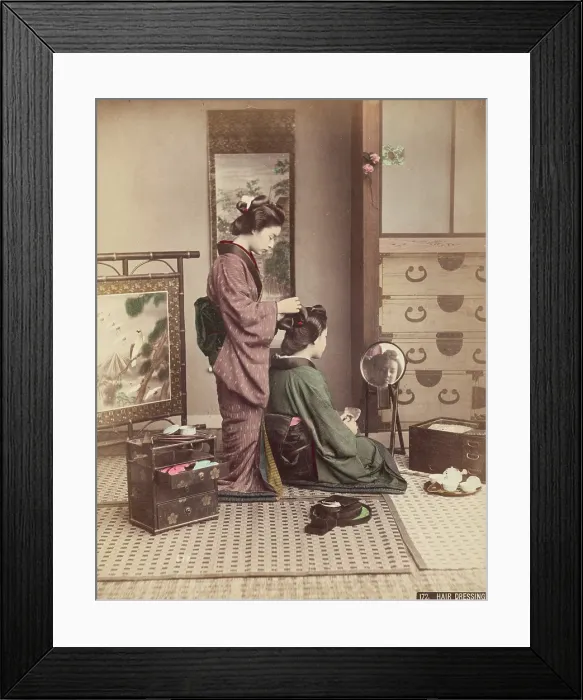 Framed Print : Hair Dressing: Interior with Two Women, c1885. Creator: Unknown Framed Print : Hair Dressing: Interior with Two Women, c1885. Creator: Unknown