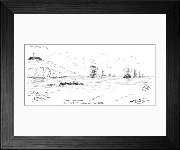 Framed Print : The War in Eastern Asia: the English Fleet arriving off Port Arthur, 1895. Creator: Carl Hentschel Framed Print : The War in Eastern Asia: the English Fleet arriving off Port Arthur, 1895. Creator: Carl Hentschel