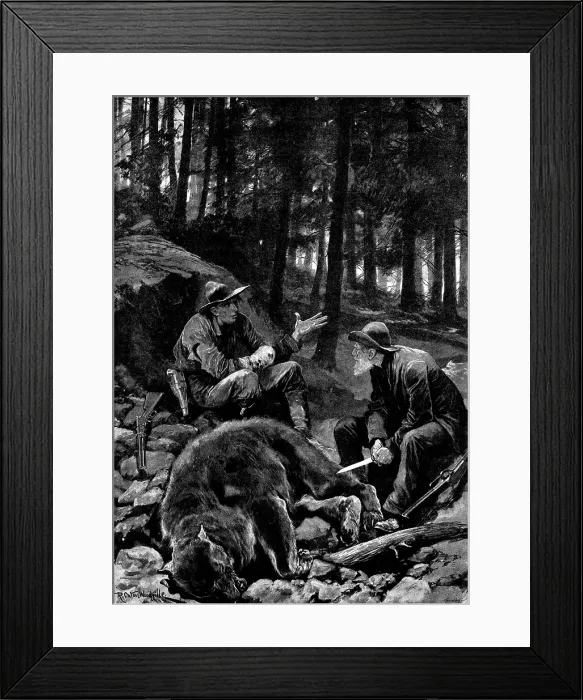 Framed Print : Bear-Hunters in Montana: victors and vanquished, 1895. Creator: George Meisenbach Framed Print : Bear-Hunters in Montana: victors and vanquished, 1895. Creator: George Meisenbach