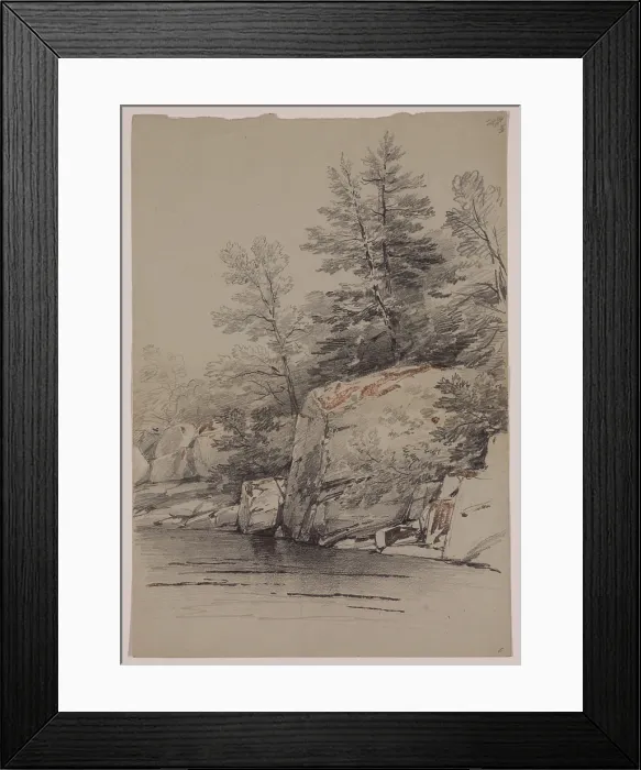 Framed Print : Rocks and Trees near the Water, 19th century. Creator: John William Casilear Framed Print : Rocks and Trees near the Water, 19th century. Creator: John William Casilear
