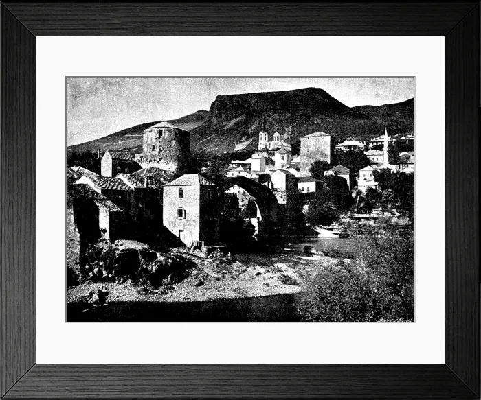 Framed Print : Ten Days in Bosnia: the bridge at Mostar, 1895. Creator: Andre & Sleigh Framed Print : Ten Days in Bosnia: the bridge at Mostar, 1895. Creator: Andre & Sleigh