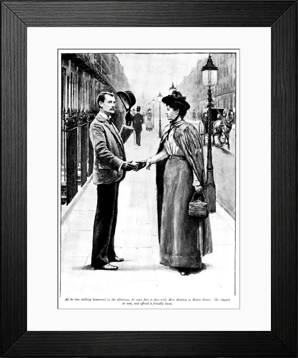 Framed Print : Eve's Ransom...he came face to face with Miss Madeley...She...offered a friendly hand, 1895 Framed Print : Eve's Ransom...he came face to face with Miss Madeley...She...offered a friendly hand, 1895