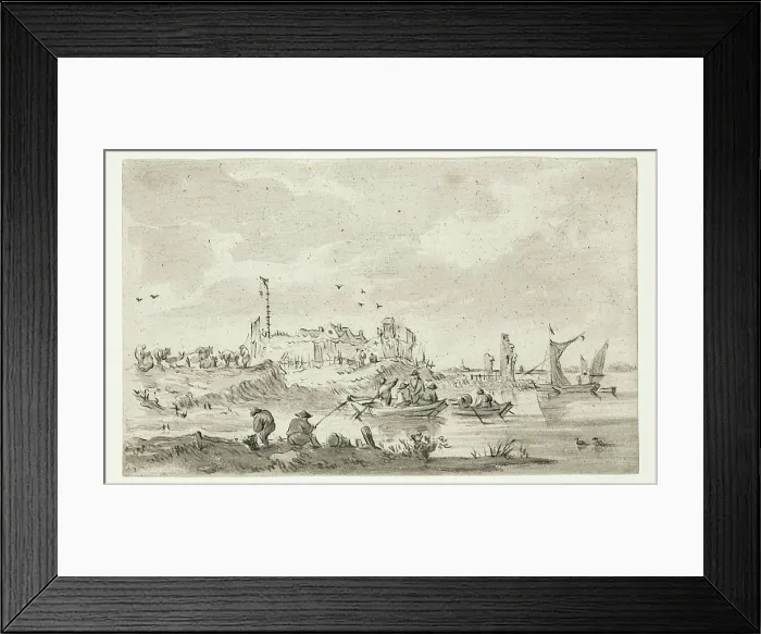 Framed Print : Fishermen near the Shore, between 1750 and 1800. Creator: Unknown Dutch; After Jan van Goyen