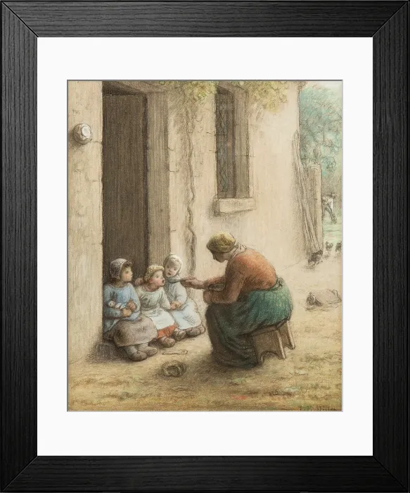 Framed Print : Mother Feeding Her Children, between 1814 and 1875. Creator: Jean Francois Millet Framed Print : Mother Feeding Her Children, between 1814 and 1875. Creator: Jean Francois Millet