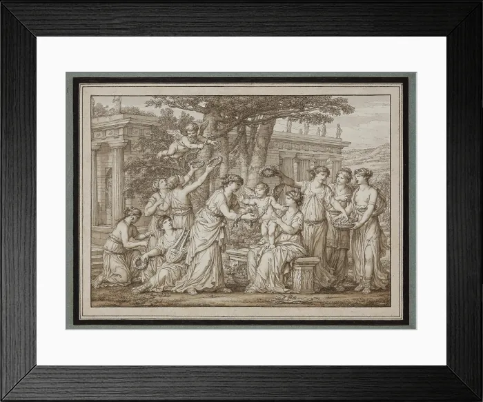 Framed Print : Nymphs Adorning Love with Flowers, 1796. Creator: Joseph-Marie Vien the Elder Framed Print : Nymphs Adorning Love with Flowers, 1796. Creator: Joseph-Marie Vien the Elder