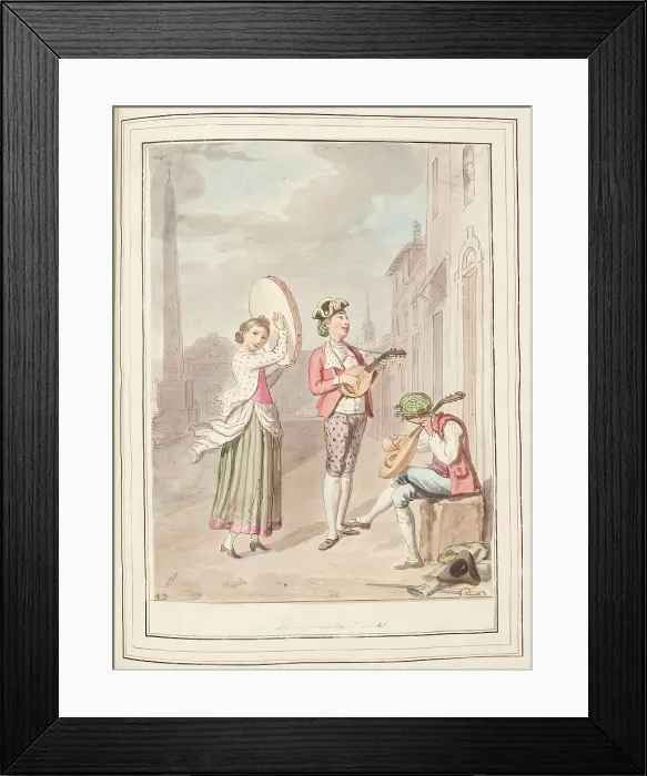 Framed Print : La Serenatta, Rome, leaf from A Collection of Dresses by David Allan Mostly from Nature, 1776 Framed Print : La Serenatta, Rome, leaf from A Collection of Dresses by David Allan Mostly from Nature, 1776