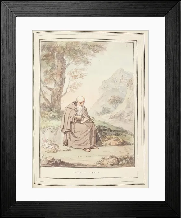 Framed Print : Contented Capucin, leaf from A Collection of Dresses by David Allan Mostly from Nature, 1776 Framed Print : Contented Capucin, leaf from A Collection of Dresses by David Allan Mostly from Nature, 1776