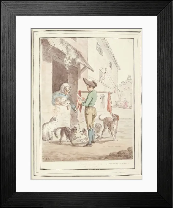 Framed Print : Feeding the Cats at Rome, leaf from A Collection of Dresses by David Allan Mostly from Nature, 1776 Creator: David Allan. Feeding the Cats at Rome Framed Print : Feeding the Cats at Rome, leaf from A Collection of Dresses by David Allan Mostly from Nature, 1776 Creator: David Allan. Feeding the Cats at Rome
