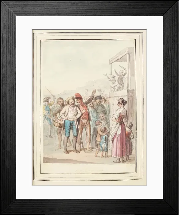 Framed Print : Puppet Show at Naples, leaf from A Collection of Dresses by David Allan Mostly from Nature, 1776 Framed Print : Puppet Show at Naples, leaf from A Collection of Dresses by David Allan Mostly from Nature, 1776