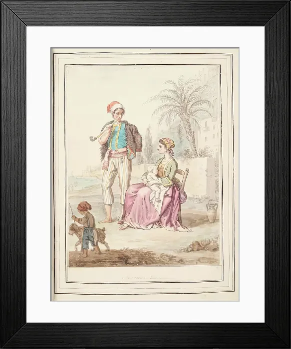 Framed Print : Neapolitan Family, leaf from A Collection of Dresses by David Allan Mostly from Nature, 1776 Framed Print : Neapolitan Family, leaf from A Collection of Dresses by David Allan Mostly from Nature, 1776