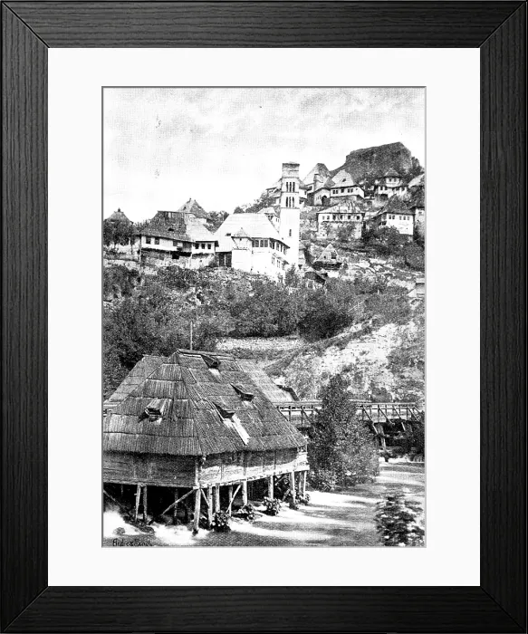 Framed Print : Ten Days in Bosnia - Jajce: view from the River Pliva, 1895. Creator: Andre & Sleigh Framed Print : Ten Days in Bosnia - Jajce: view from the River Pliva, 1895. Creator: Andre & Sleigh