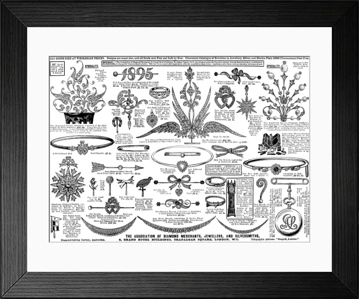 Framed Print : Advertisement for the Association of Diamond Merchants, Jewellers, and Silversmiths, 1895. Creator: Unknown Framed Print : Advertisement for the Association of Diamond Merchants, Jewellers, and Silversmiths, 1895. Creator: Unknown