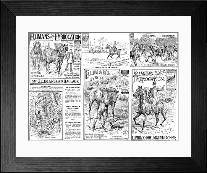 Framed Print : Advertisement for Elliman's Royal and Universal Embrocations, 1895. Creator: Unknown. Advertisement for Elliman's Royal and Universal Embrocations, 1895. Creator: Unknown Framed Print : Advertisement for Elliman's Royal and Universal Embrocations, 1895. Creator: Unknown. Advertisement for Elliman's Royal and Universal Embrocations, 1895. Creator: Unknown