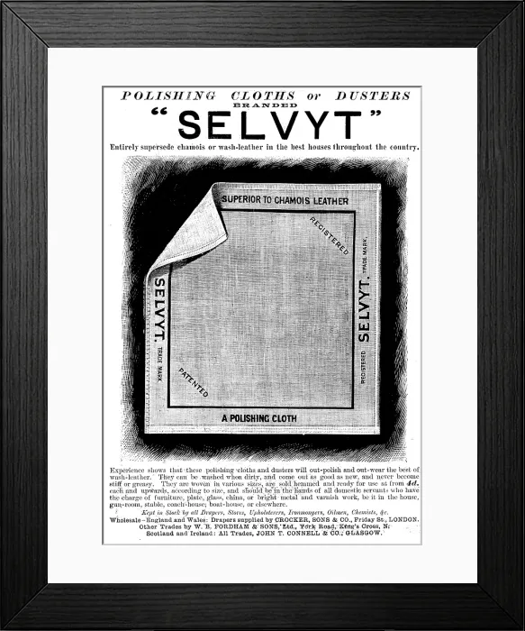 Framed Print : Advertisement for 'Selvyt' Polishing Cloths or Dusters, 1895. Creator: Unknown Framed Print : Advertisement for 'Selvyt' Polishing Cloths or Dusters, 1895. Creator: Unknown