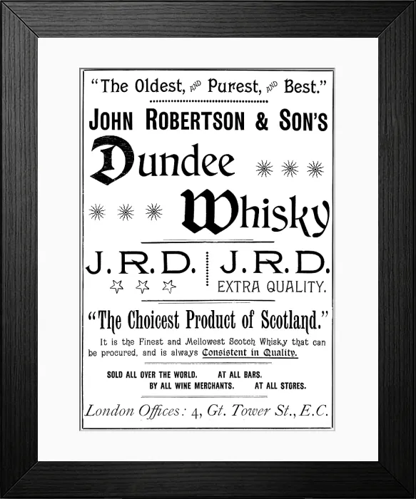 Framed Print : Advertisement for John Robertson & Son's Dundee Whisky, 1895. Creator: Unknown. Advertisement for John Robertson & Son's Dundee Whisky, 1895. Creator: Unknown Framed Print : Advertisement for John Robertson & Son's Dundee Whisky, 1895. Creator: Unknown. Advertisement for John Robertson & Son's Dundee Whisky, 1895. Creator: Unknown
