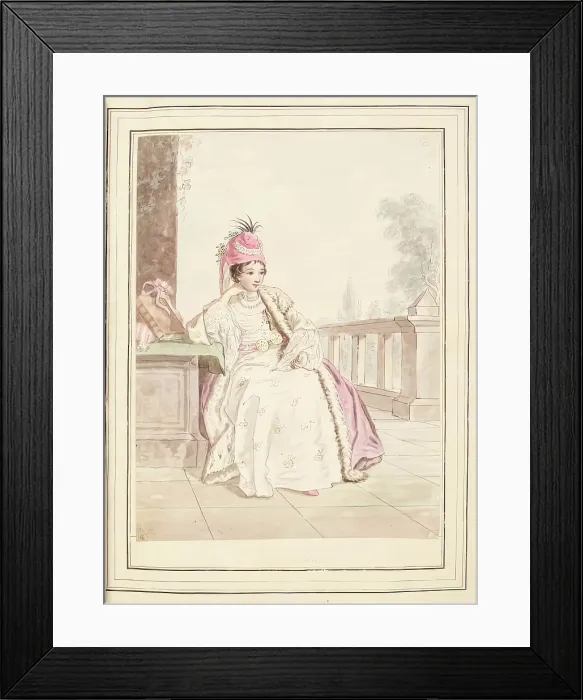 Framed Print : Lady of Greece, leaf from A Collection of Dresses by David Allan Mostly from Nature, 1776 Framed Print : Lady of Greece, leaf from A Collection of Dresses by David Allan Mostly from Nature, 1776