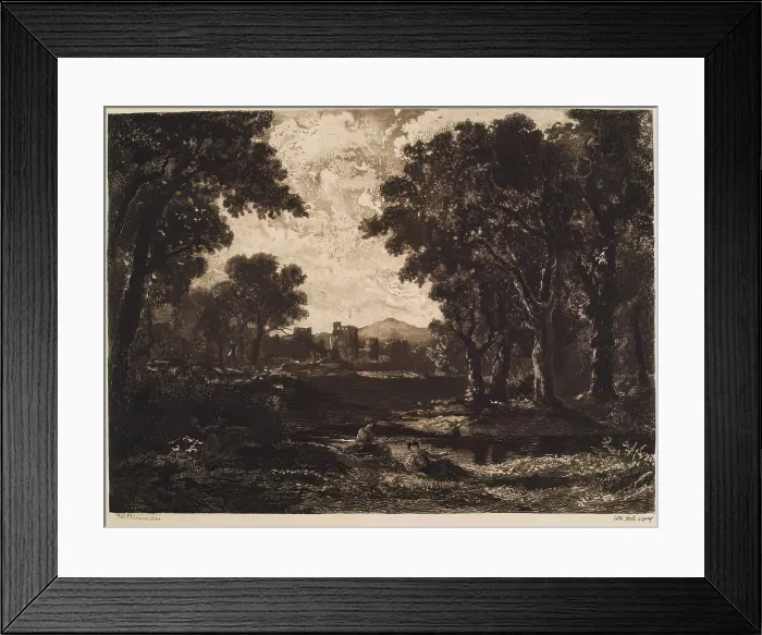 Framed Print : A Wooded Landscape with Castle, (c1830s), c1889. Creator: William Brassey Hole Framed Print : A Wooded Landscape with Castle, (c1830s), c1889. Creator: William Brassey Hole