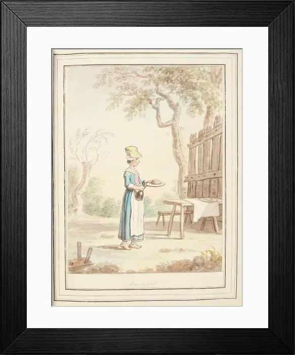 Framed Print : French Girl, leaf from A Collection of Dresses by David Allan Mostly from Nature, 1776