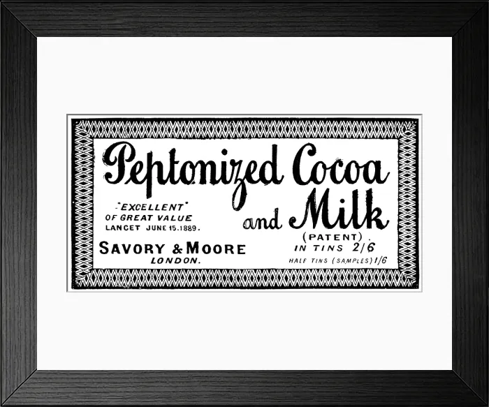 Framed Print : Advertisement for Peptonized Cocoa and Milk, 1895. Creator: Unknown Framed Print : Advertisement for Peptonized Cocoa and Milk, 1895. Creator: Unknown